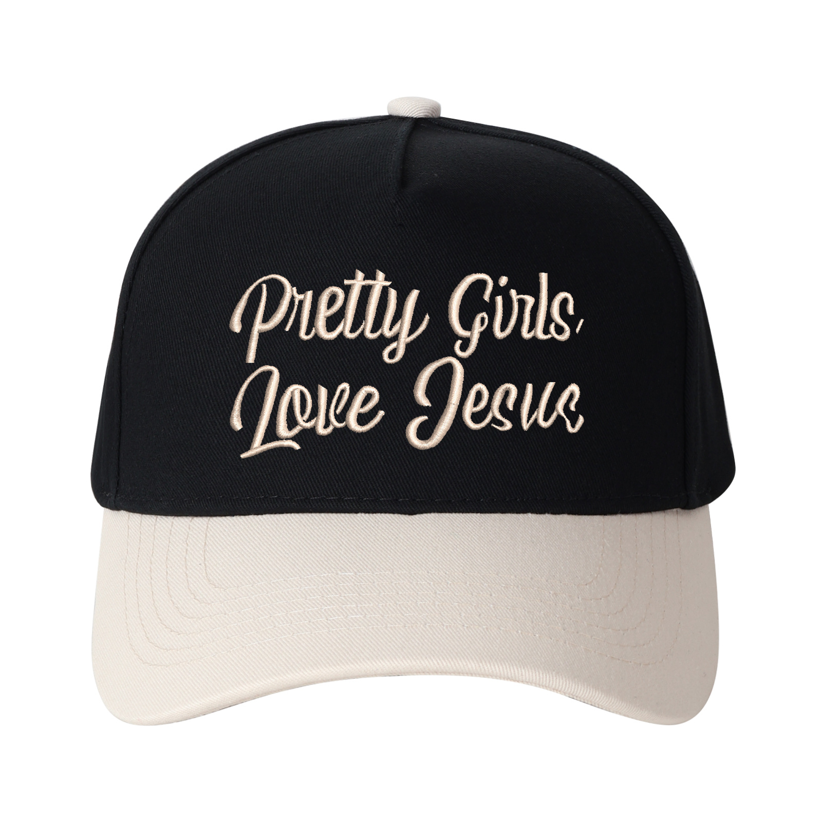 Pretty Girls Love Jesus Embroidered Trucker Hat product details