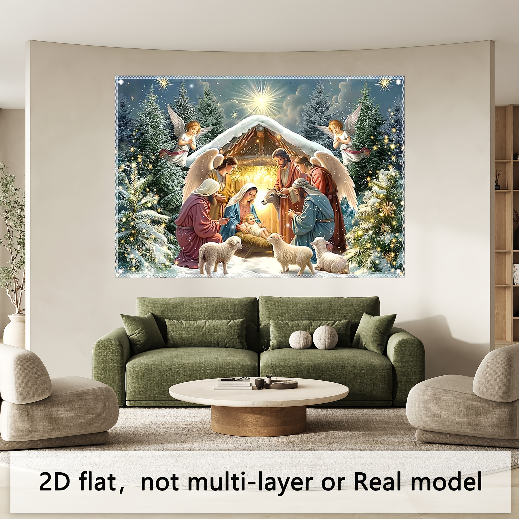 1pc Large Nativity Scene Backdrop Tapestry - Multi-SizeDurable Christmas Wall Hanging With Mary, Jesus, Angels & Shepherds - /Outdoor Nativity Play_voghion.com