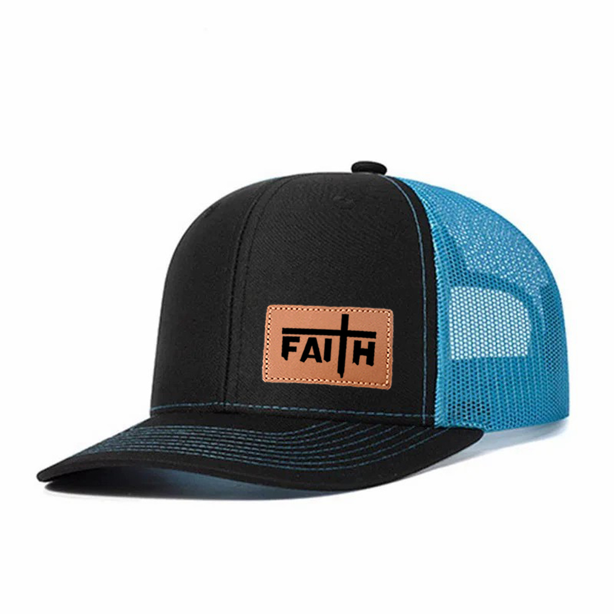 Faith Leather Patch Trucker Hat product details