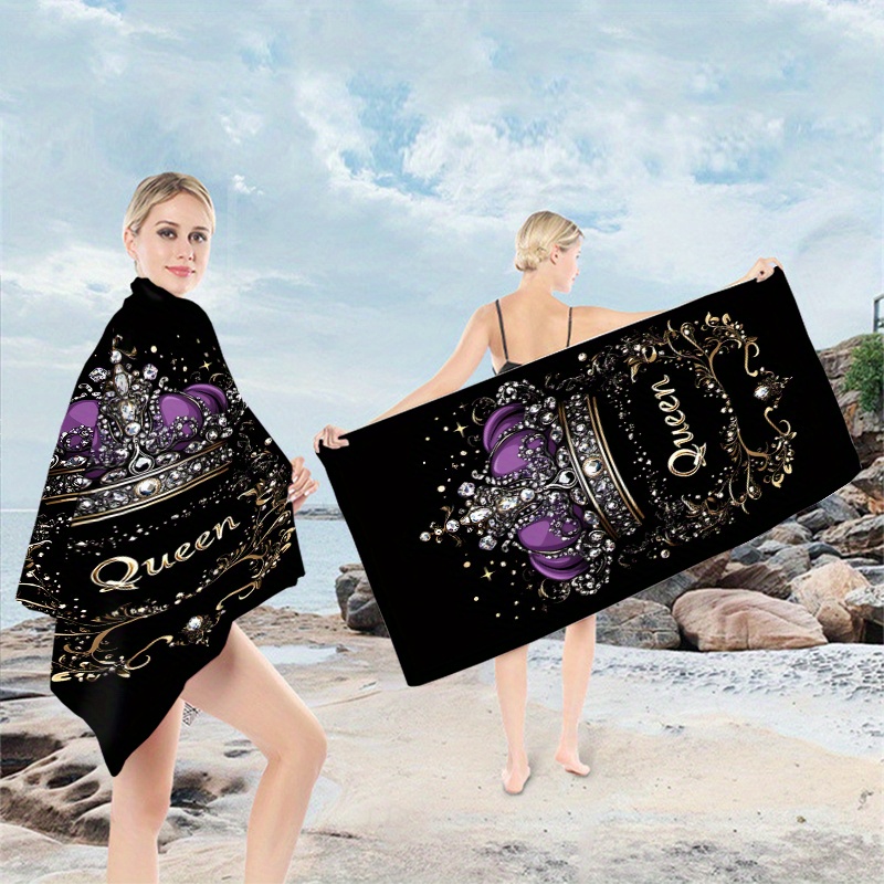 Set Two King Queen Crowns Quick Dry Beach Towels Couples Soft Durable Polyester Microfiber Absorbent Lightweight Coastal Style Summer Beach Essential_voghion.com