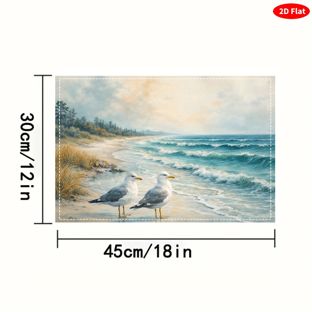 6pcs Seagull Beach Placemats Suitable & Dining Table Decor, Heat-Resistant Washable Table Mats With Nautical Seagull Print, Hand Washable Table_voghion.com