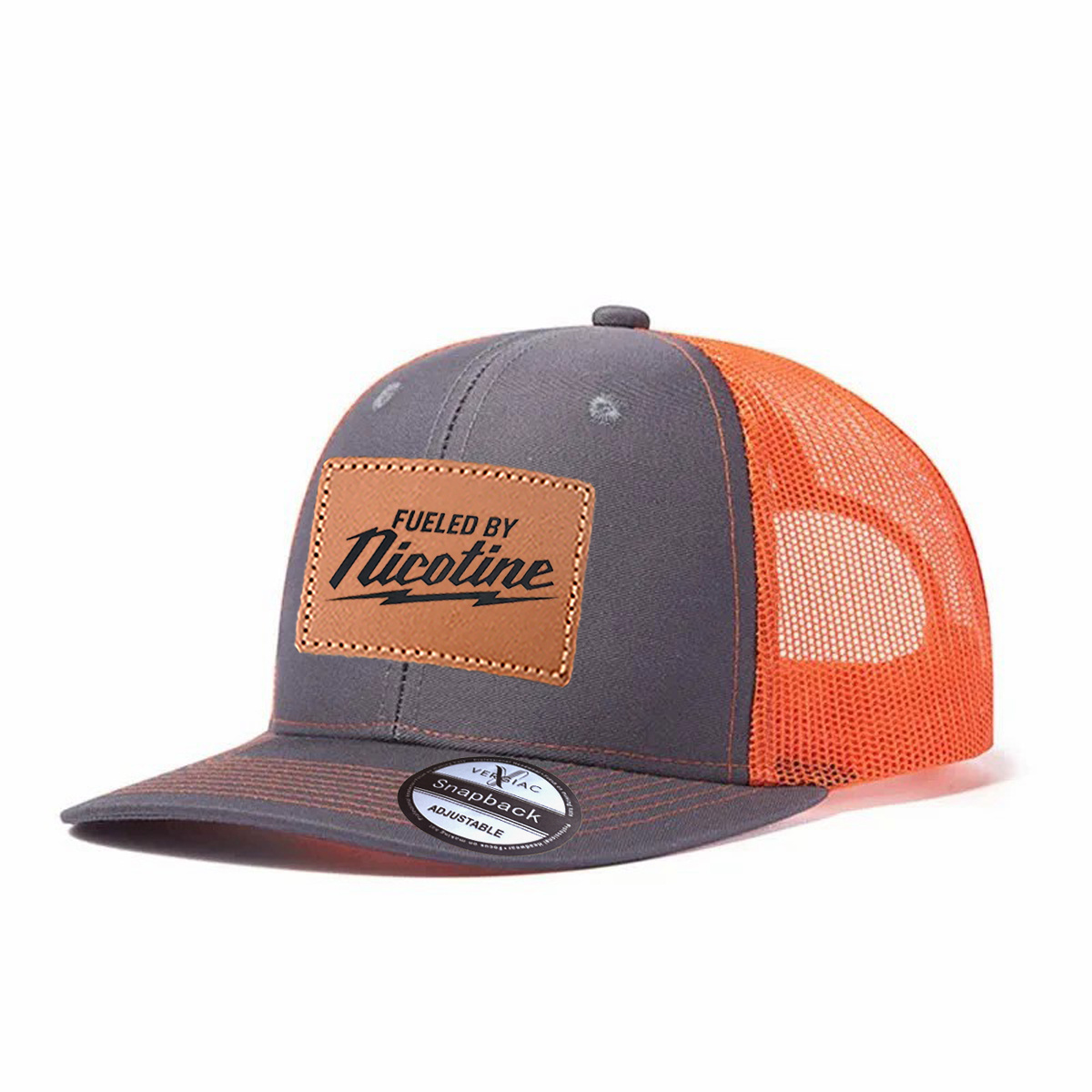 Men Fueled By Good Vibes Leather Patch Trucker Hat product details