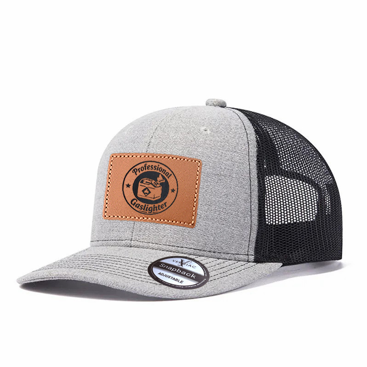 Professional Gaslighter Leather Patch Trucker Hat product details
