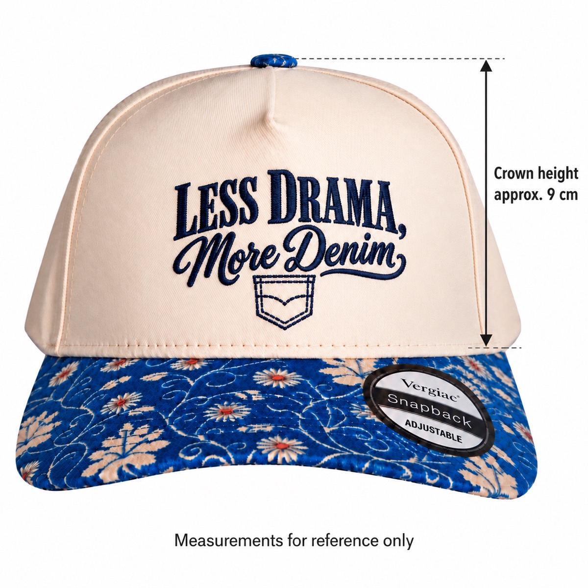 Less Drama, More Denim 5-Panel Trucker Hat product details