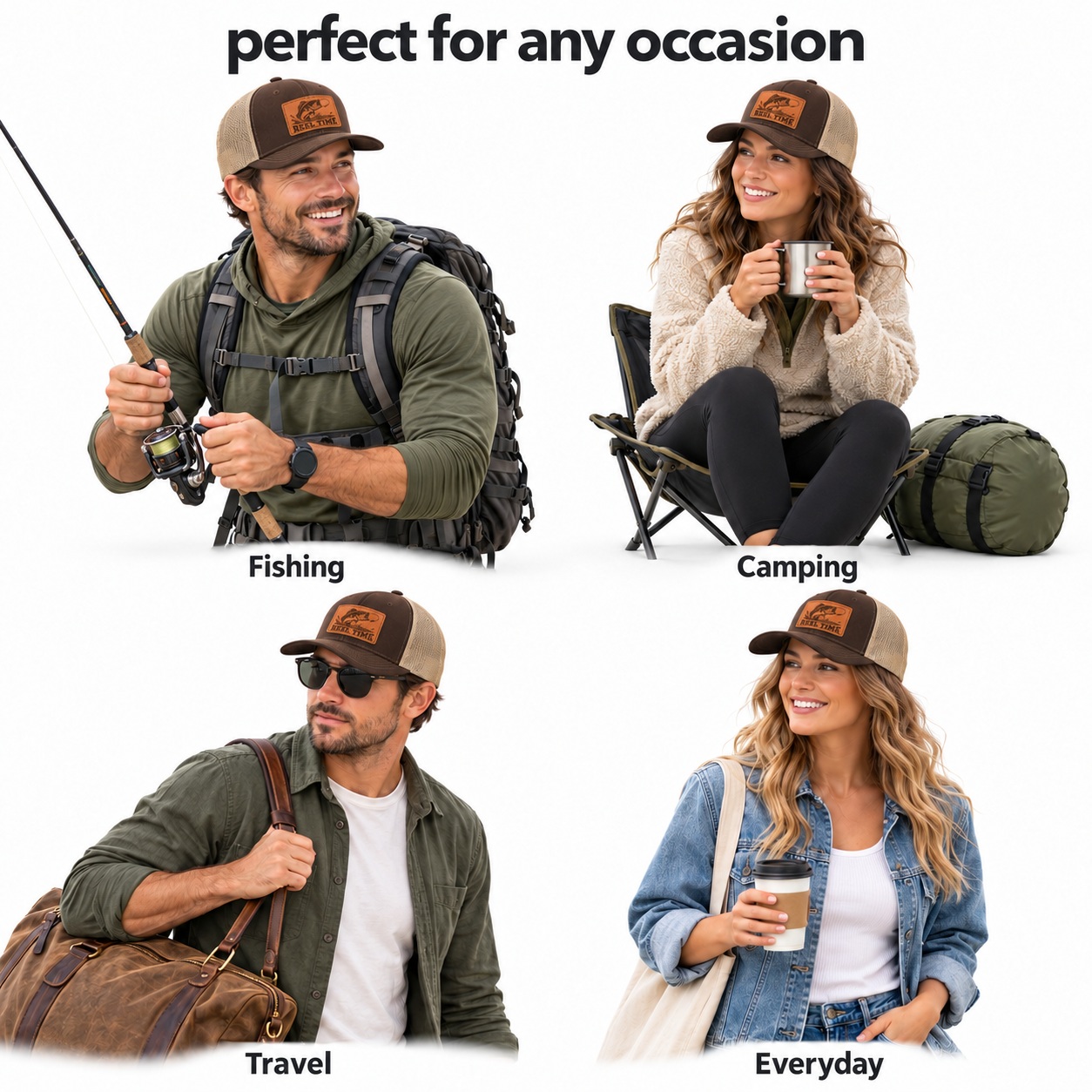 Reel Time Leather Patch Trucker Hat product details