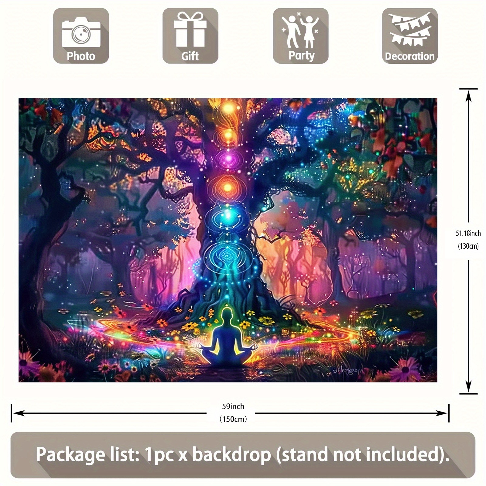 Banner | Life Tree Chakra Yoga Tapestry - Spiritual Wall Decor, No Electricity Needed, Easy To Hang - Suitable For Meditation Rooms, Yoga Studios_voghion.com