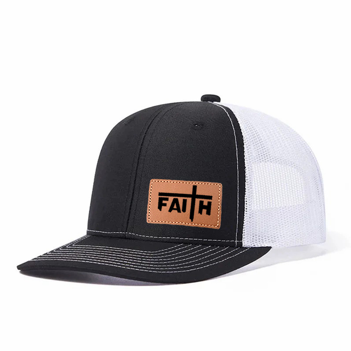 Faith Leather Patch Trucker Hat product details