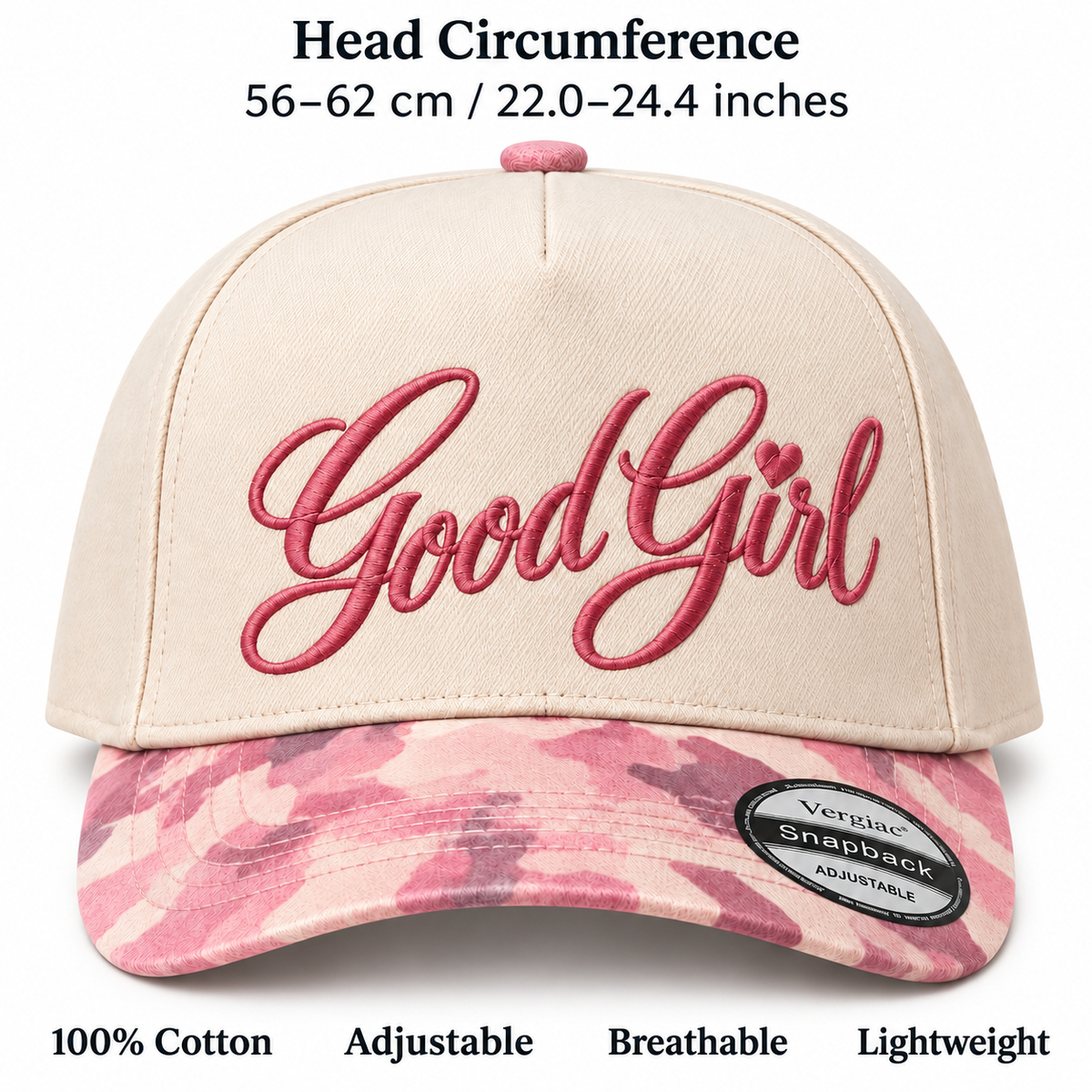 Good Girl Heart 5-Panel Trucker Hat product details