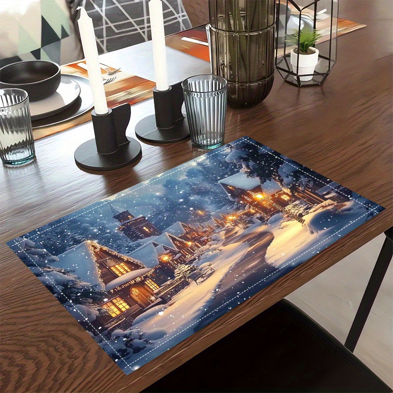 2er-/4er-/6er-Set Tischsets „Weihnachtsstadt“ (2D-Druck), verschneite Nachtlandschaft, 29,97 x 44,96 cm – Hübsche Tischdekoration für festliche Anlässe, elegante Wohnaccessoires_voghion.com