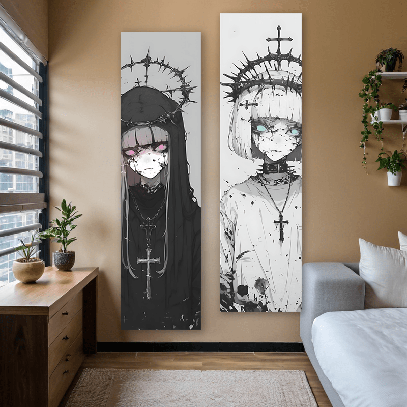 Unikalny projekt gotyckiej dziewczyny z anime, obszyte brzegi, wytrzymały poliester, ciemne, estetyczne, turkusowe oczy, dekoracja ścienna do domu i akademika_voghion.com