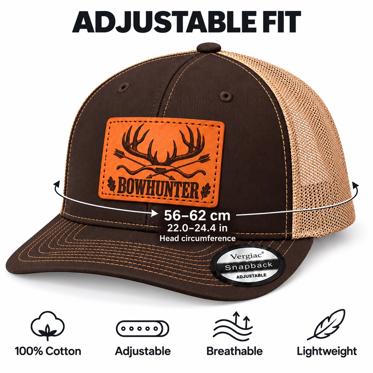 Bowhunter Leather Patch Trucker Hat product details