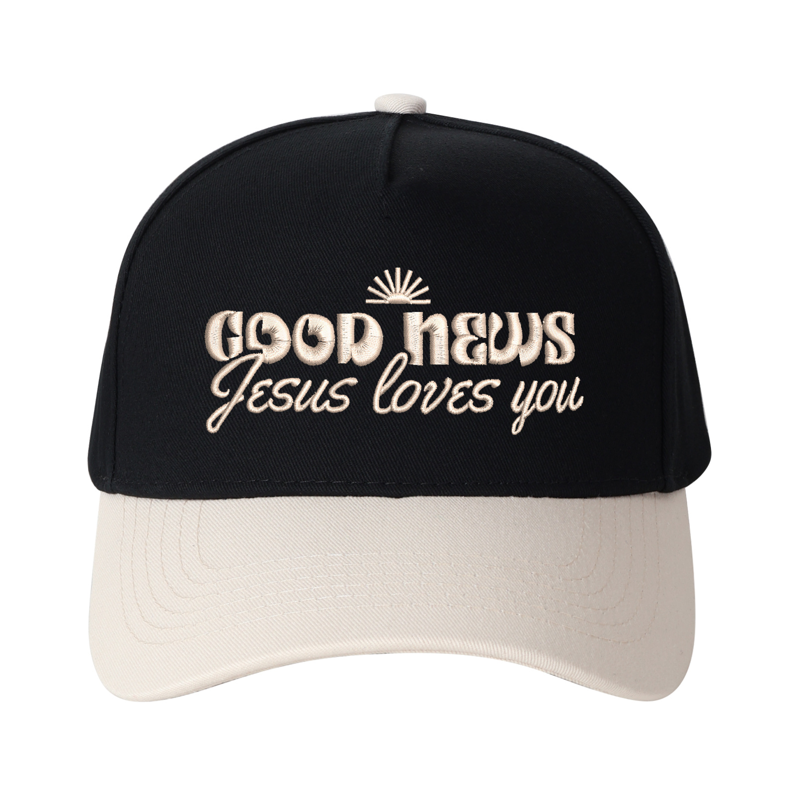 Good News Jesus Loves You Embroidered Trucker Hat product details