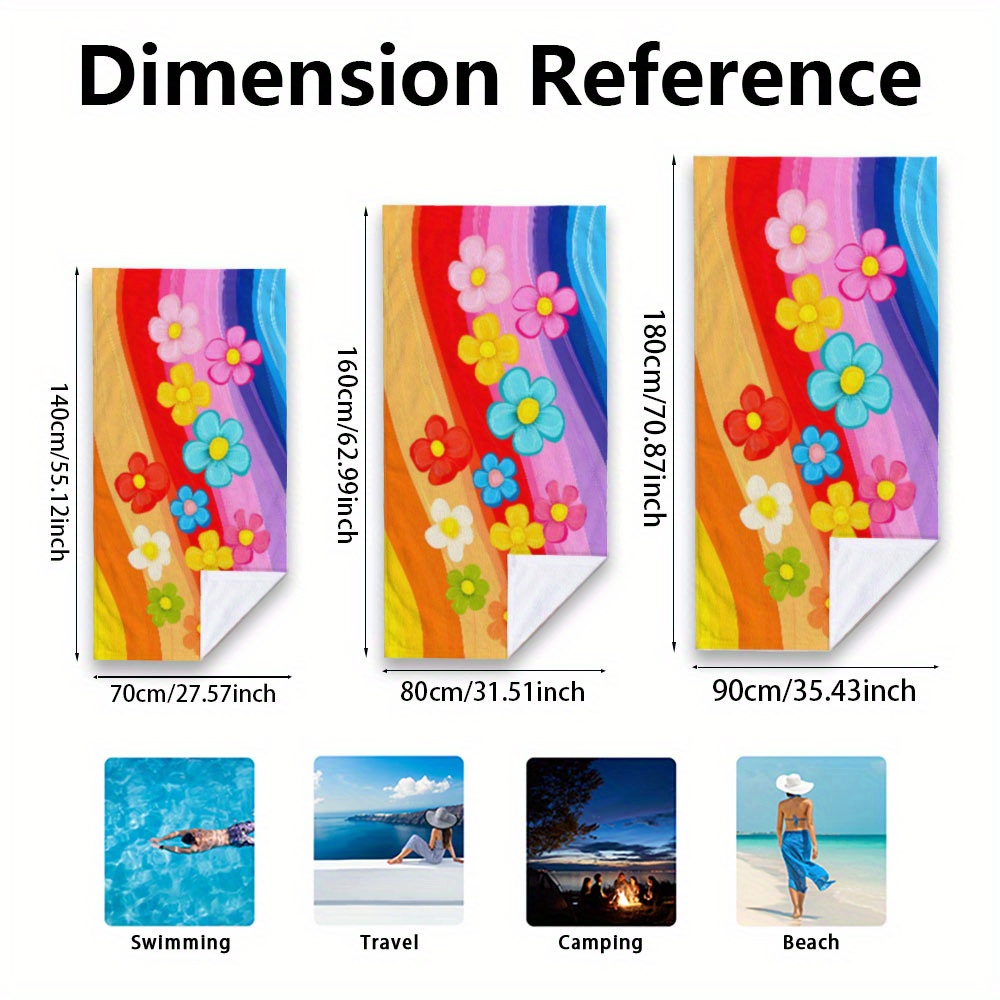 1pc Of Oversized Quick-Drying Beach Towel - Highly Absorbent, Soft, Ideal For Pool, Traveling, And Camping - Featuring A Floral And Striped Pattern_voghion.com