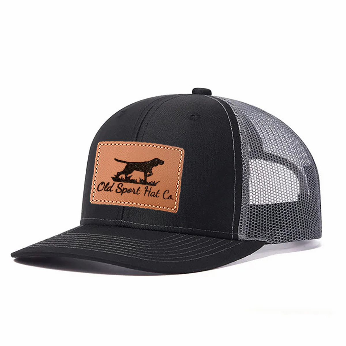 Gun Dog Old Sport Hat Co.letter Leather Patch Trucker Hat product details