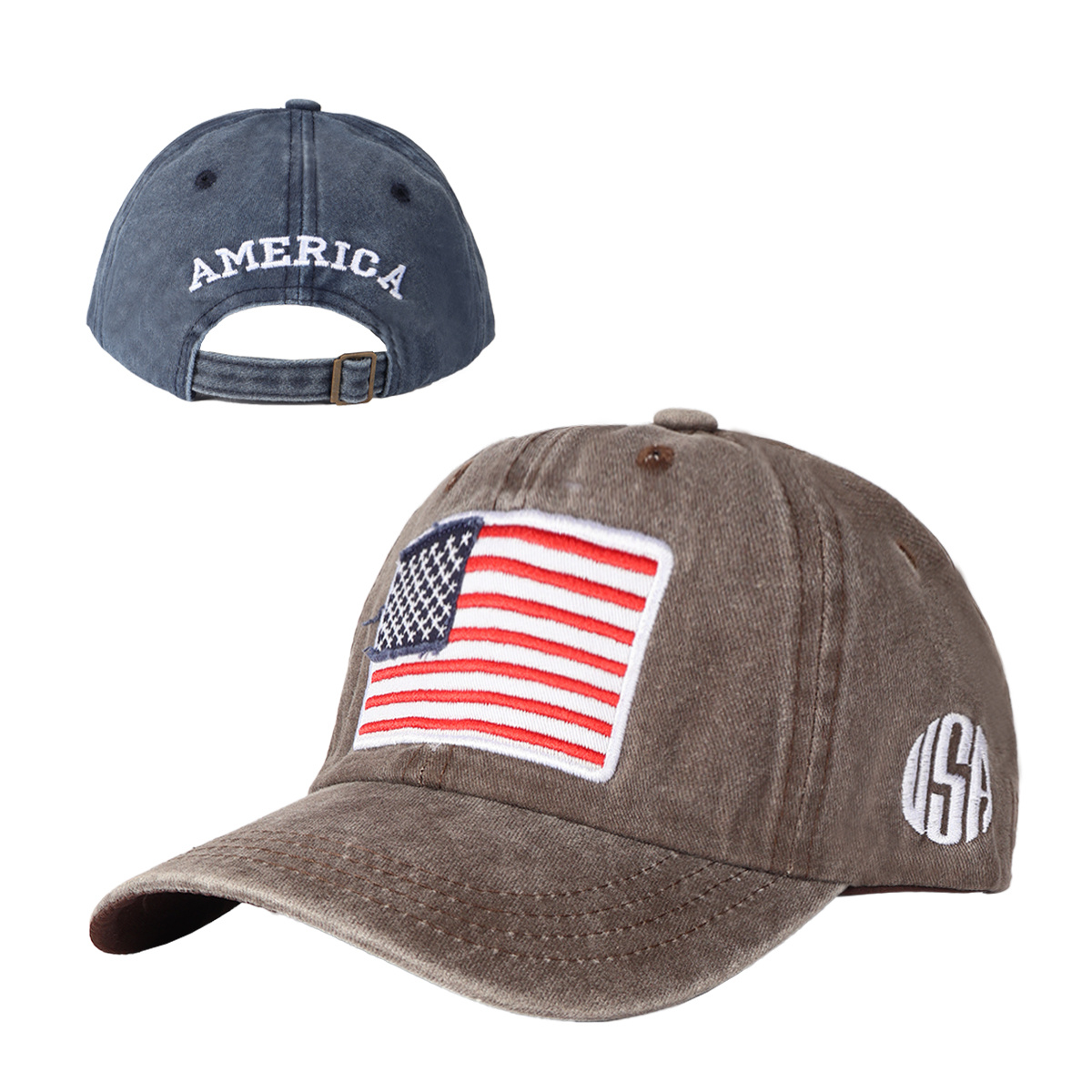 Vintage Washed USA Flag Embroidered Baseball Cap product details