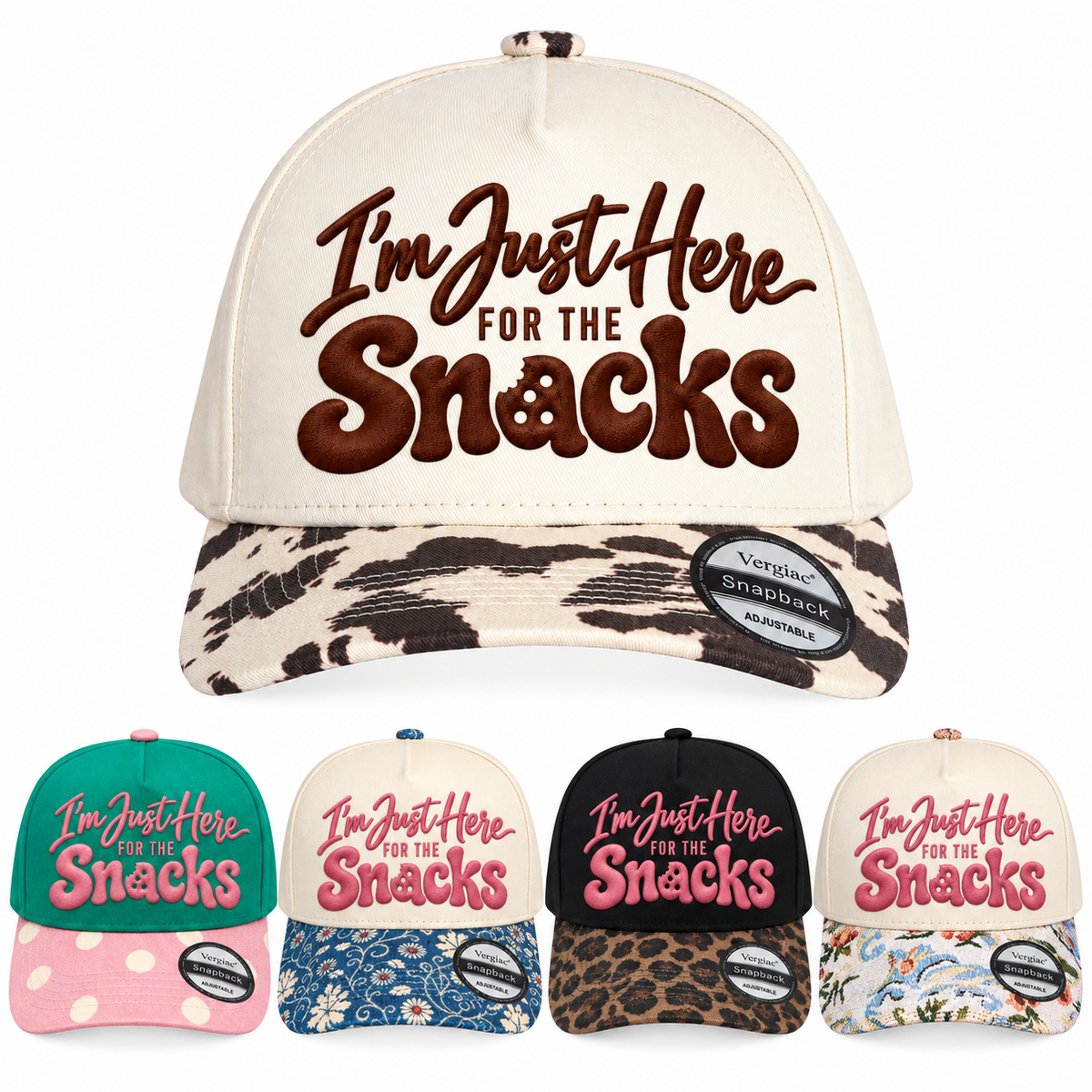 Im Just Here For The Snacks 5-Panel Trucker Hat product details