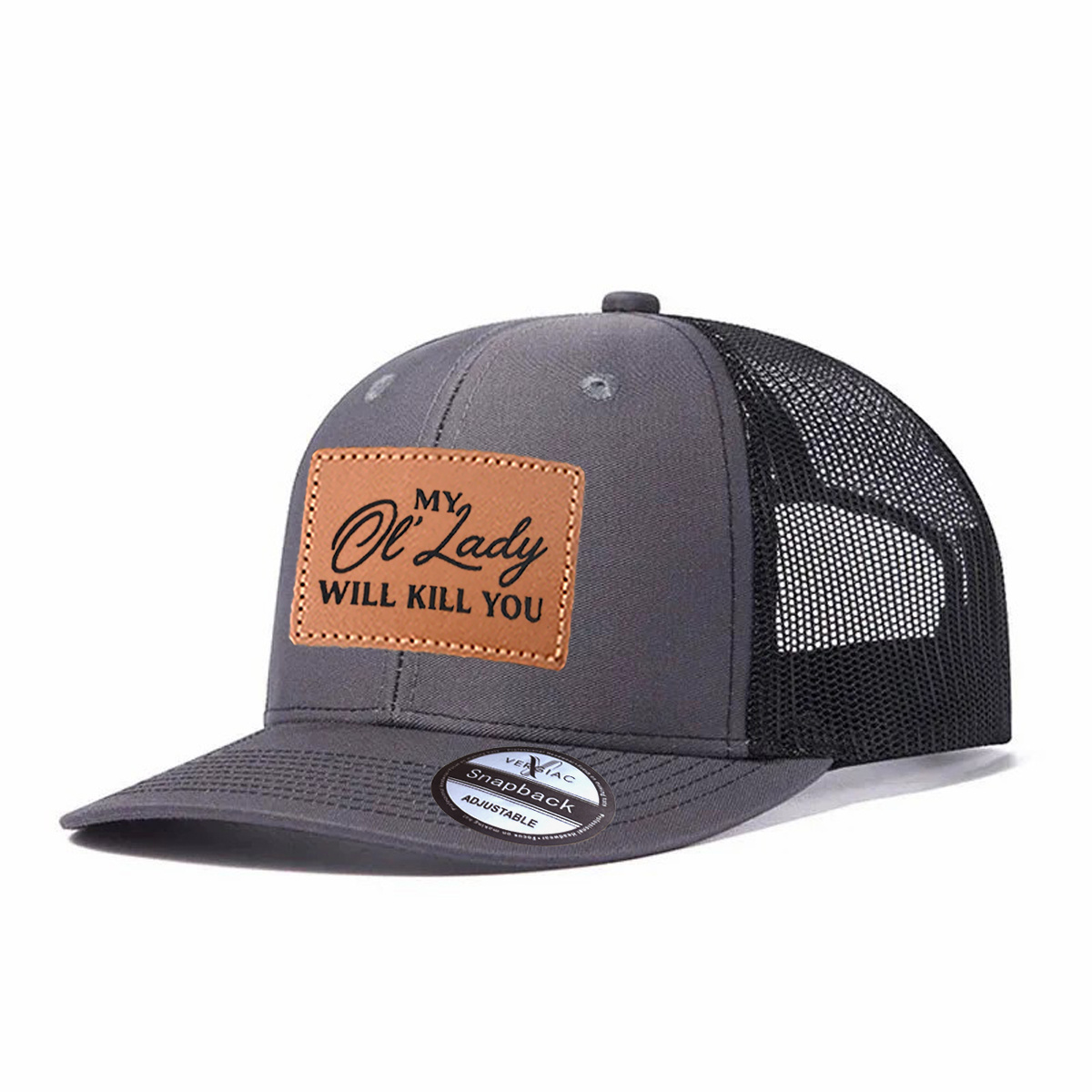 Men Don't Mess With My Lady Leather Patch Trucker Hat product details