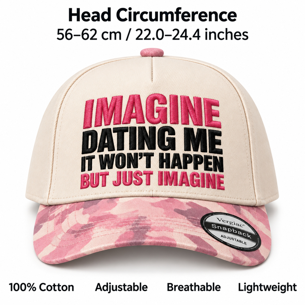 Imagine Dating Me Novelty Slogan 5-Panel Trucker Hat product details