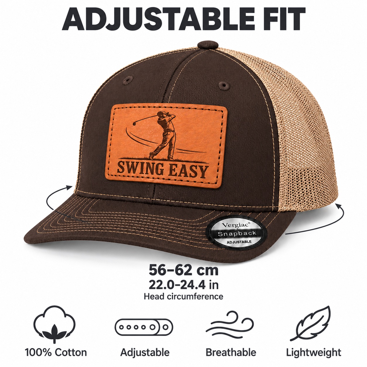 Swing Easy Golf Swing Graphic Leather Patch Trucker Hat product details
