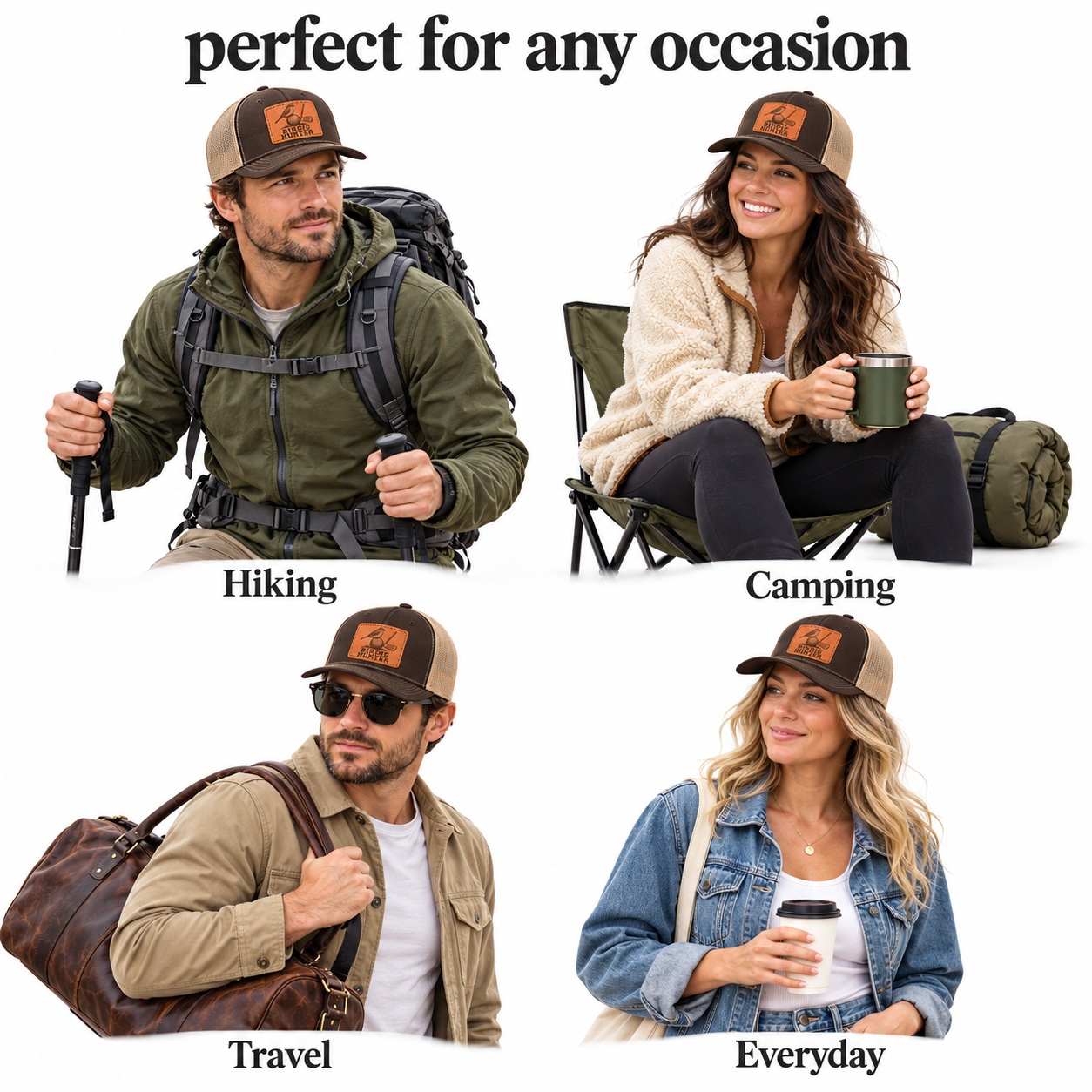 Birdie Hunter Bird And Golf Graphic Leather Patch Trucker Hat product details