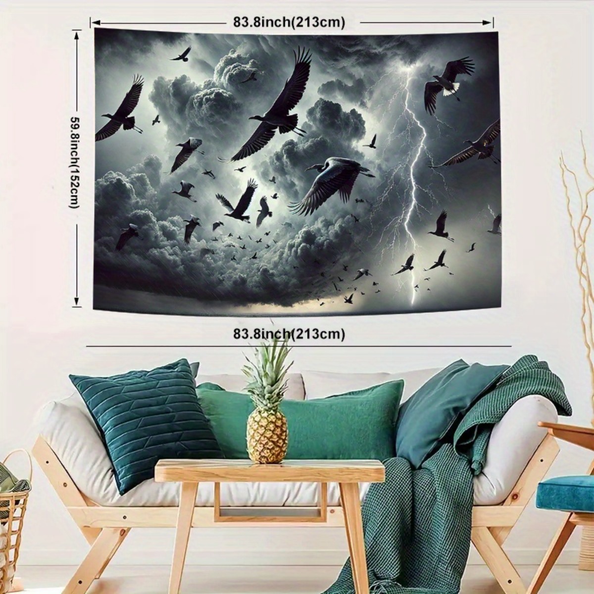243.84x182.88cm Fabric Large Wall Tapestry Dramatic Storm Birds With Thunderclouds Lightning Wall Art For Living Room Bedroom Office Event Backdrop_voghion.com
