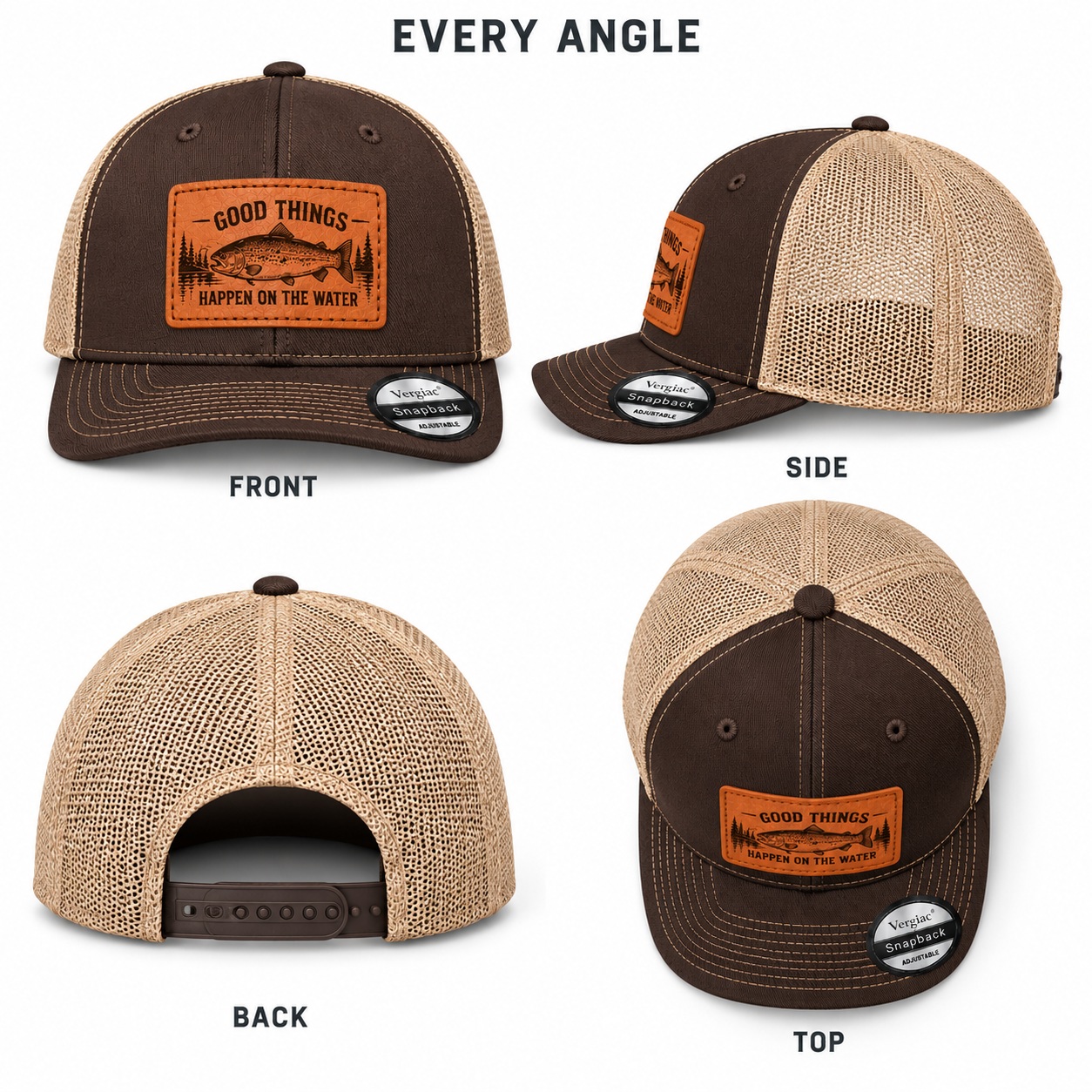 Good Things Happen on the Water Leather Patch Hat product details