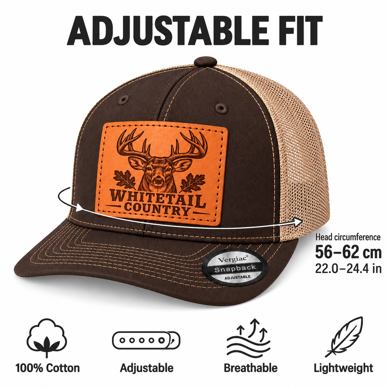 Whitetail Country Leather Patch Trucker Hat product details