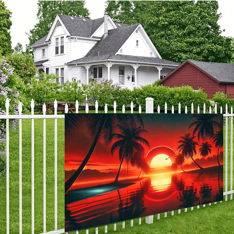 Sunset Beach Scene Tapestry 1pc 243.84x182.88cm Tropical Palm Trees Ocean Pattern Durable Polyester Wall Decor For All Season Indoor Outdoor Party_voghion.com