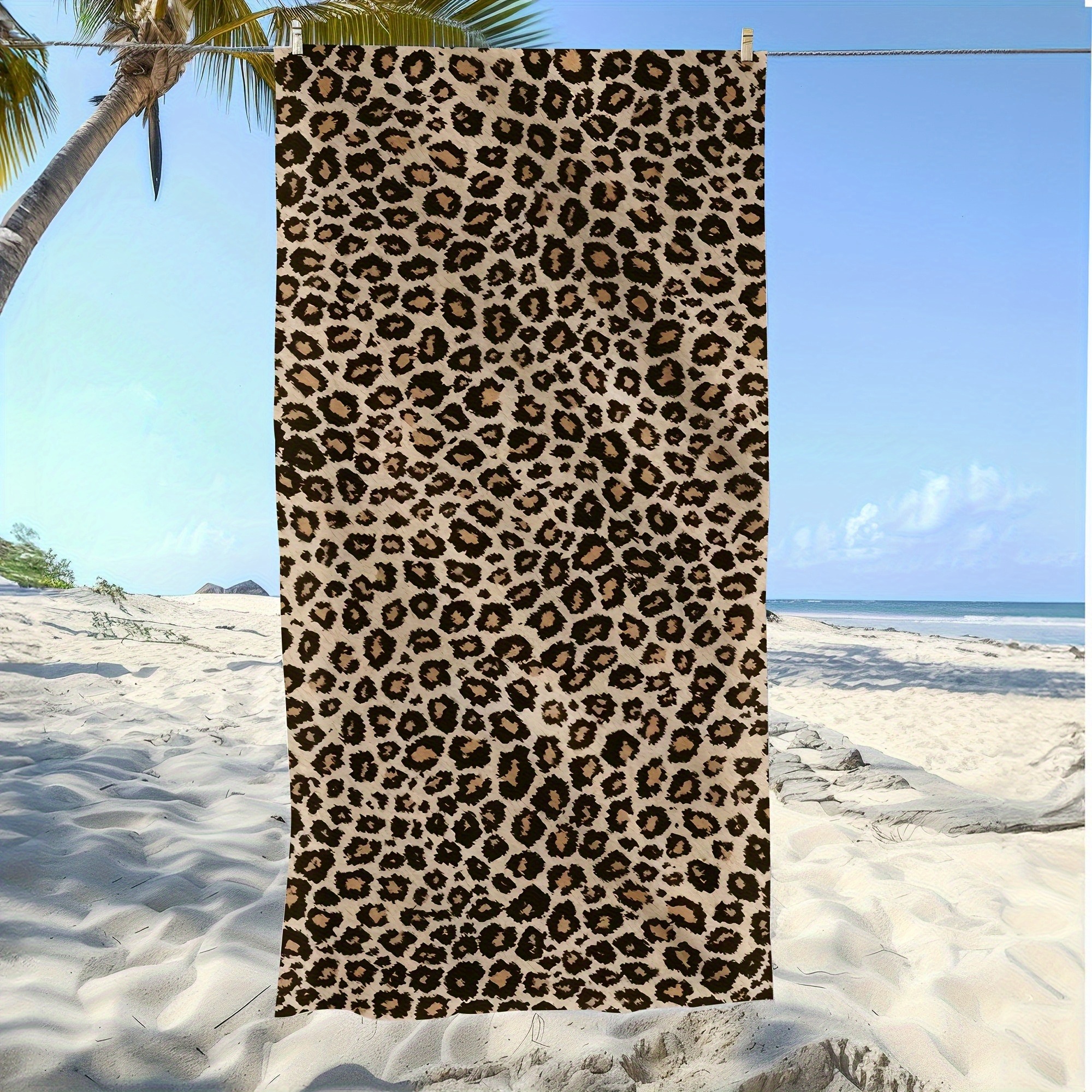 Stilvolles Strandtuch aus Mikrofaser mit Leopardenmuster, schnelltrocknend, 1 Stück, leicht und bequem, ideal zum Schwimmen, Yoga und Surfen, braun-schwarz gemustert, maschinenwaschbar_voghion.com