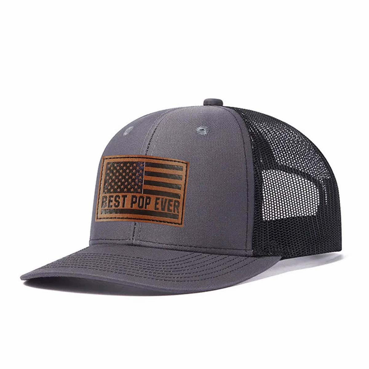 Best Pop Ever Leather Patch Trucker Hat product details