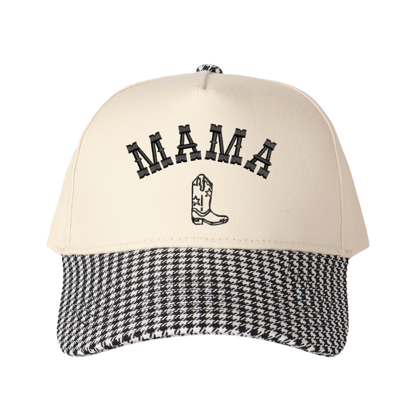Mama And Boot Pattern Embroidered Trucker Hat product details