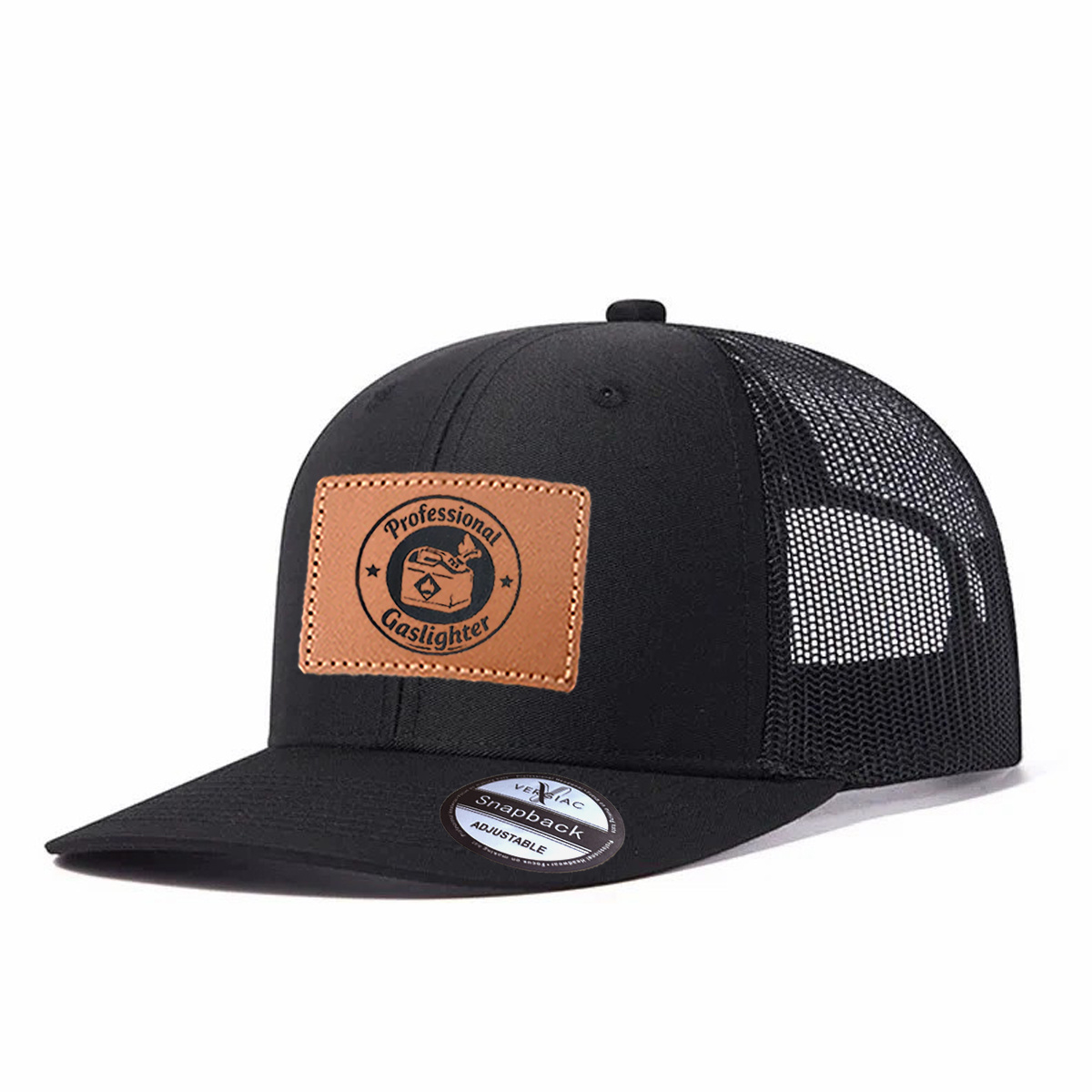 Professional Gaslighter Leather Patch Trucker Hat product details