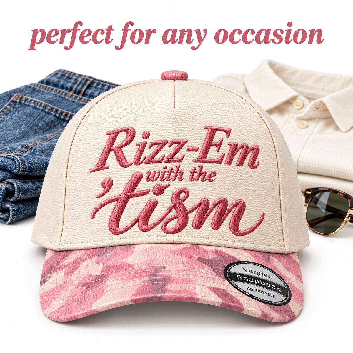 Rizz Em With The Tism Novelty 5-Panel Trucker Hat product details