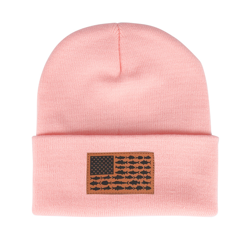 American Flag Leather Patch Beanie product details