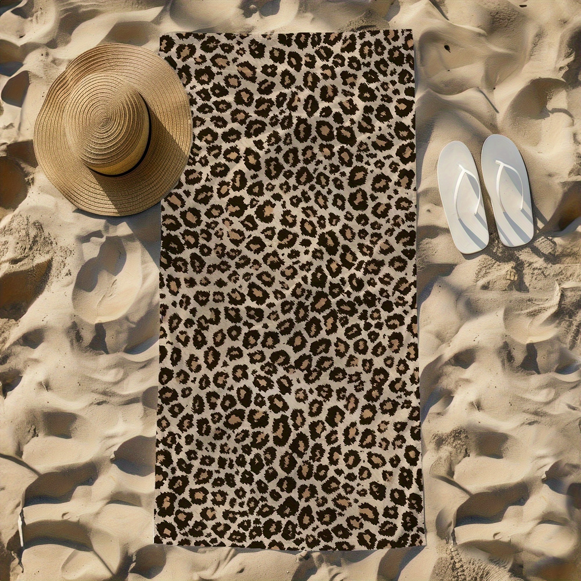 Stilvolles Strandtuch aus Mikrofaser mit Leopardenmuster, schnelltrocknend, 1 Stück, leicht und bequem, ideal zum Schwimmen, Yoga und Surfen, braun-schwarz gemustert, maschinenwaschbar_voghion.com