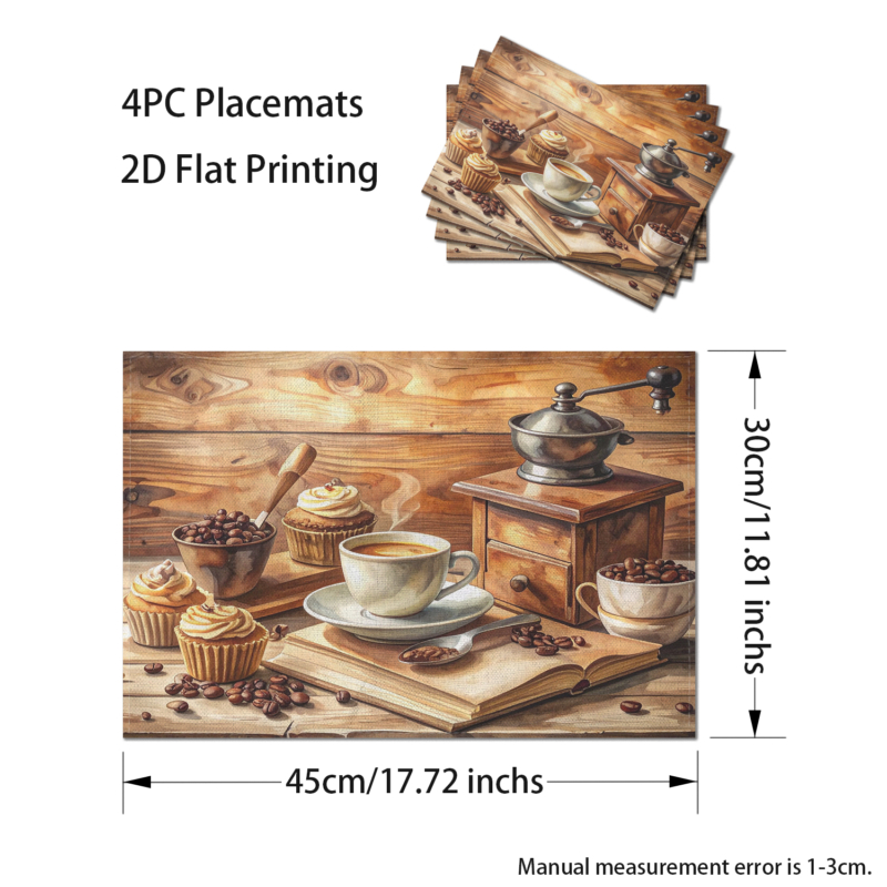 Of 4 Coffee-Themed Placemats, Measuring 30X45Cm, Perfect For Decorating Your Kitchen Dining Table, Ideal For Breakfast And Afternoon Tea_voghion.com
