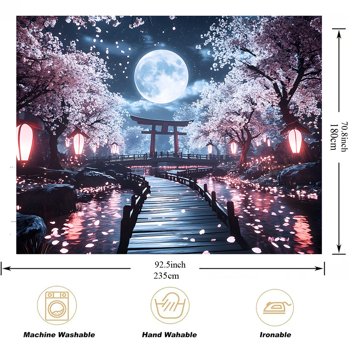 2D Flat, 1pc Quiet Cherry Blossom Garden Under Moonlight Tapestry Wall Hanging Room Bedroom Dormitory Decoration_voghion.com