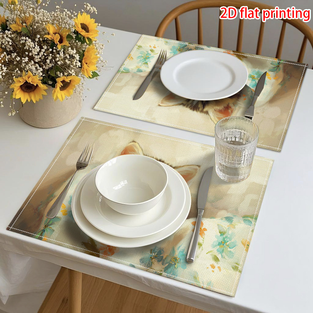 4 rechteckige Tischsets mit Katzenmotiv, geeignet für Esstische – hitzebeständige Tischschoner mit niedlichem Kätzchenmuster, leicht zu reinigen, handwaschbar_voghion.com
