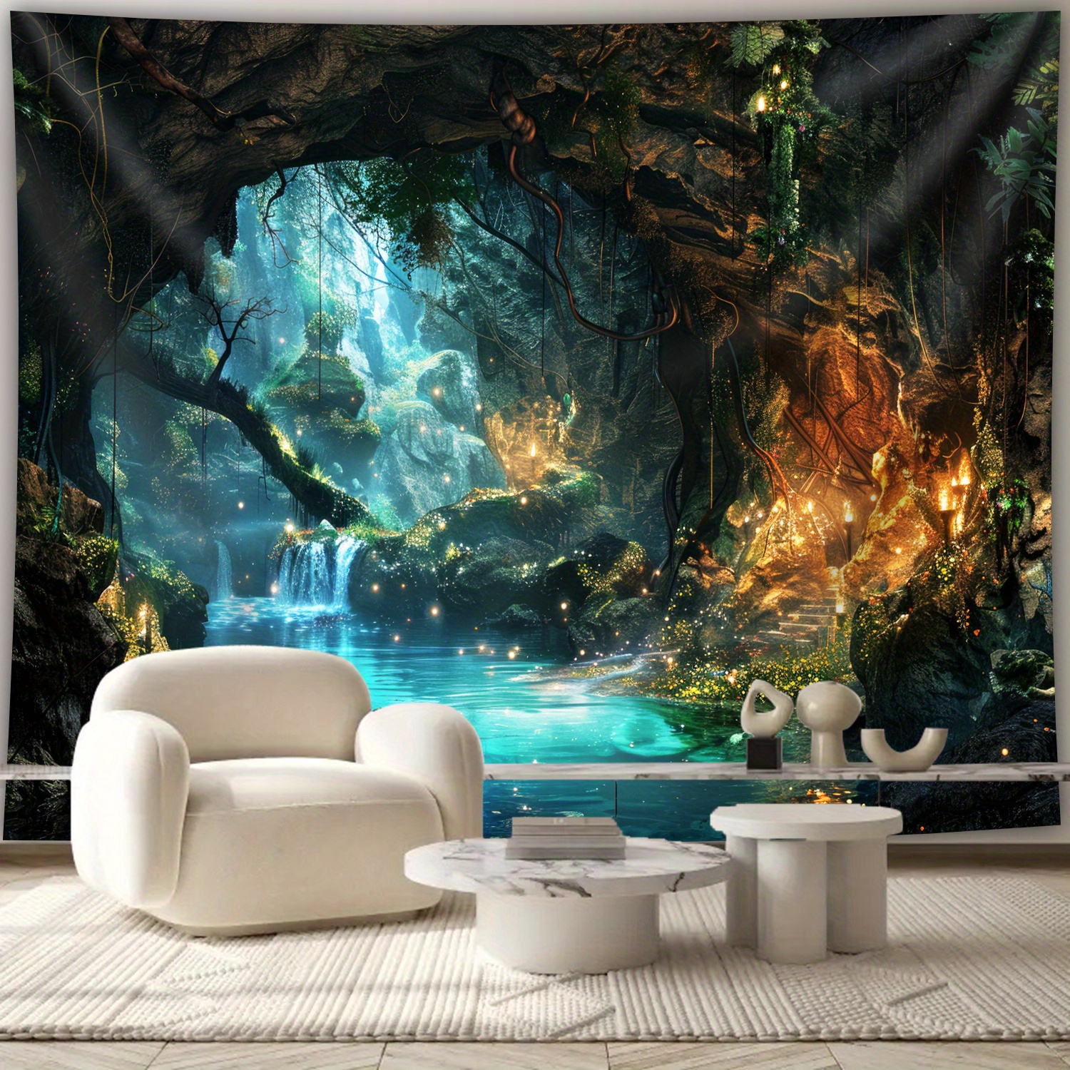 1pc Extra Large Fantasy Tree Cave Landscape Plants Tapestry Aesthetic Digital Printing Polyester Wall Decor For Living Room Bedroom Party With_voghion.com