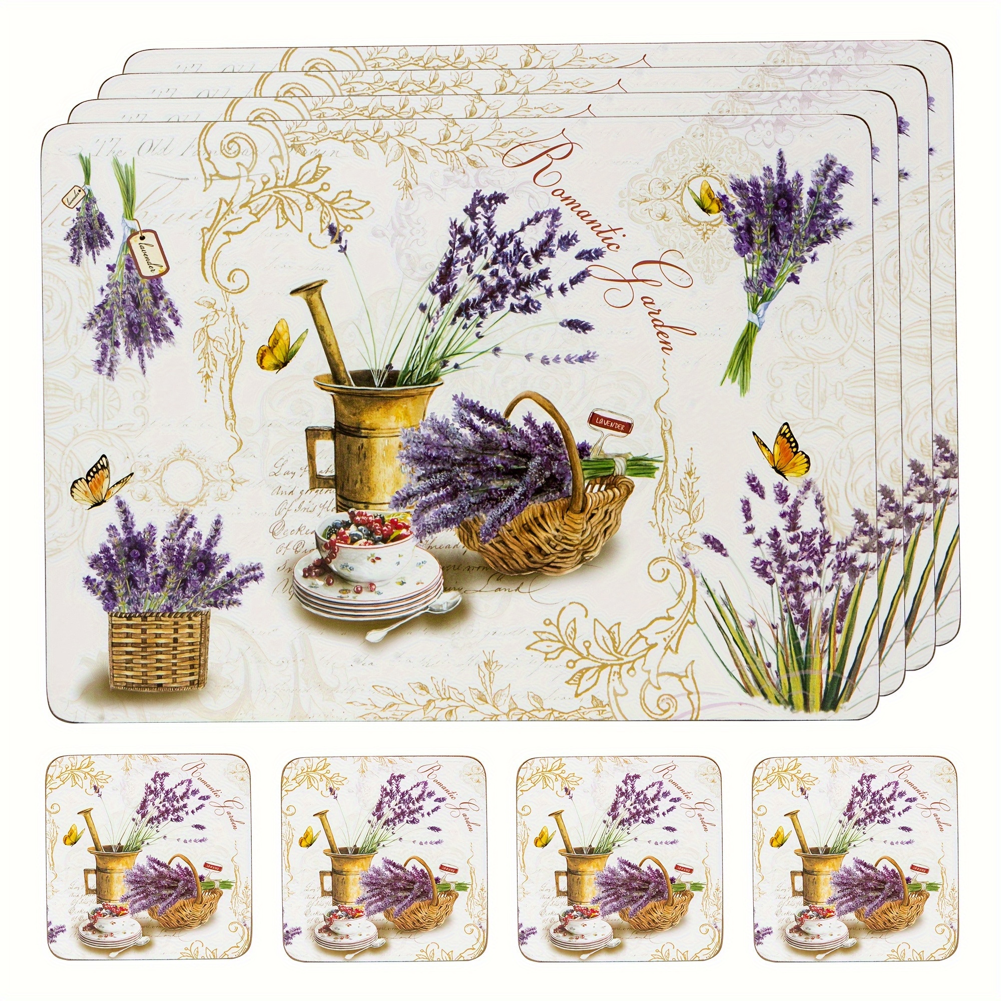 4 Untersetzer + 4 Platzsets, Tischdekoration, langlebig und hitzebeständig, ideal für Feiertage und Partys, perfektes Geschenk_voghion.com
