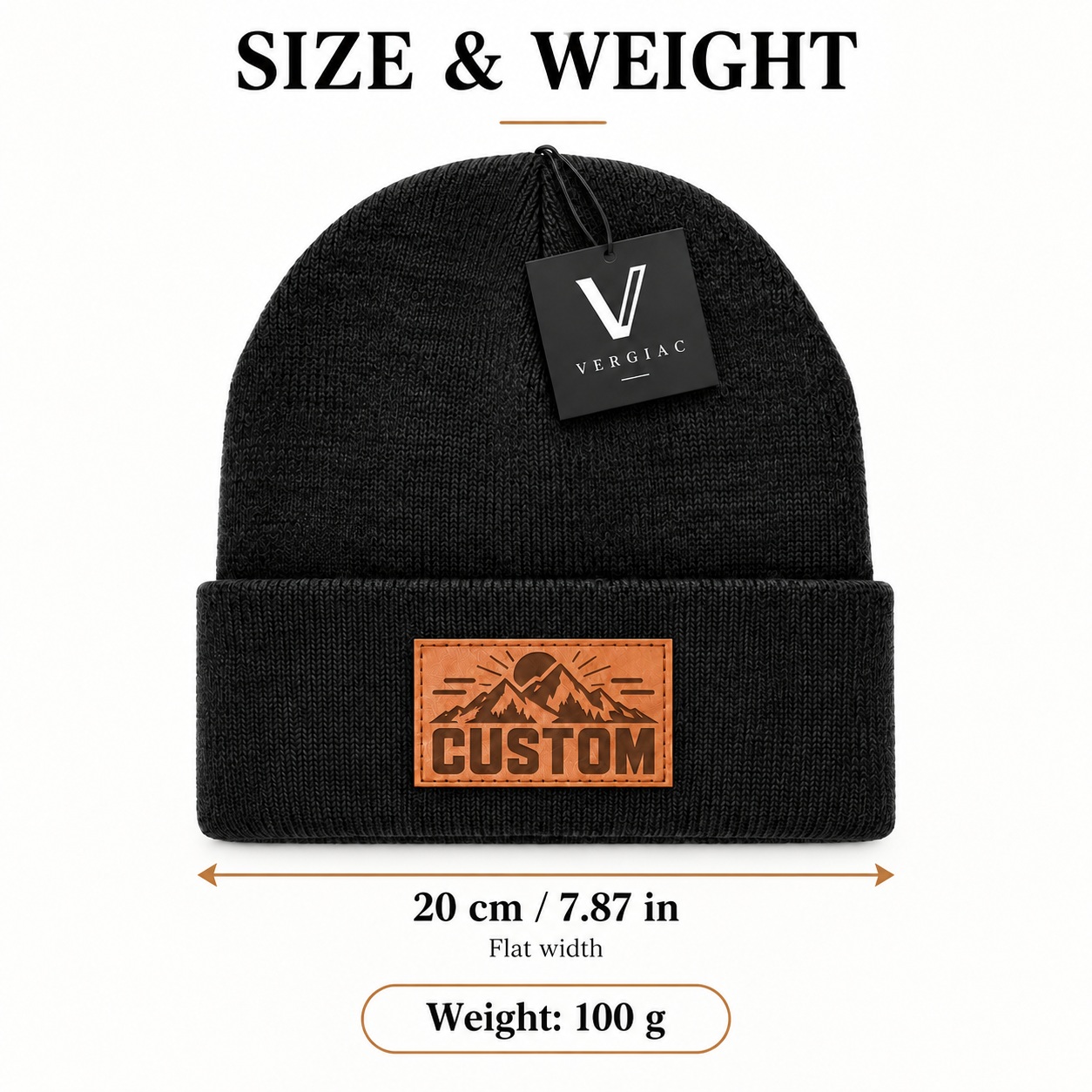 Custom Leather Patch Knit Beanies (8-Pack) product details