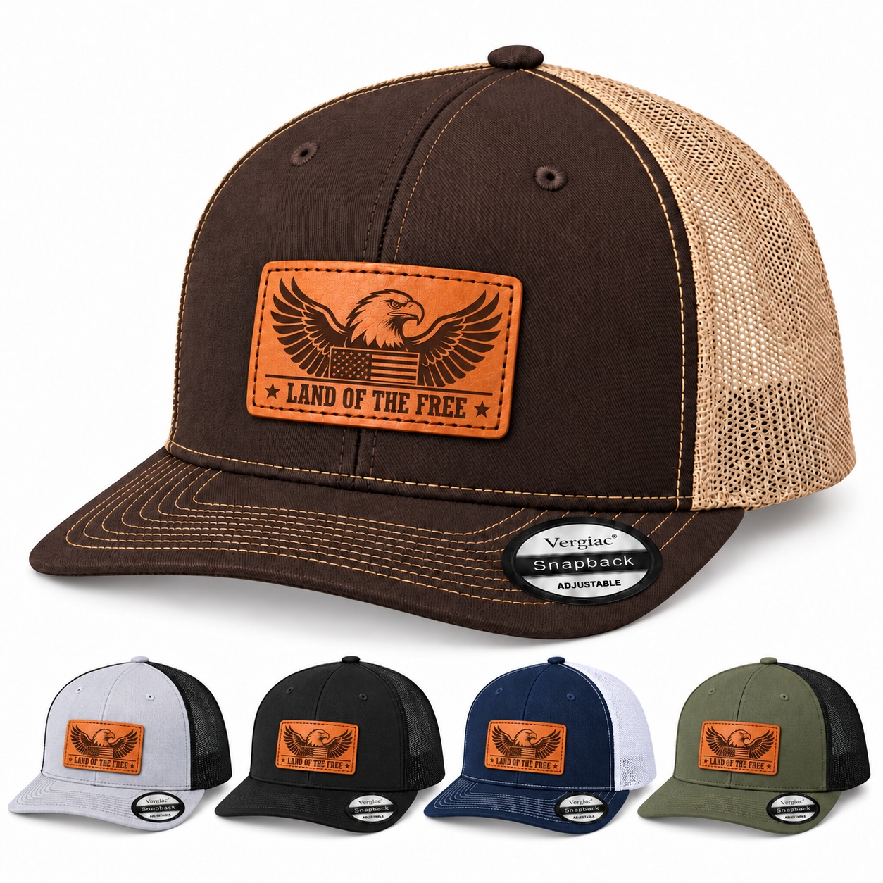 Land of the Free Leather Patch Trucker Hat product details