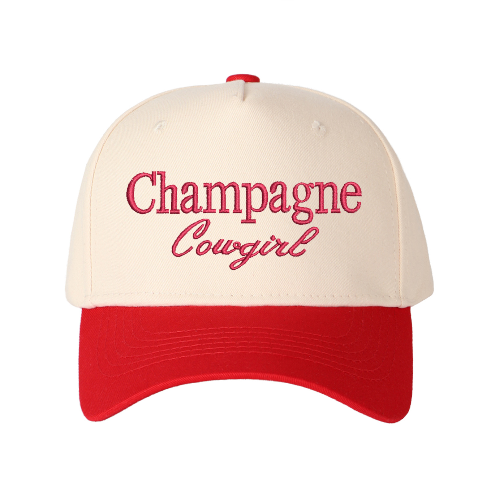 Champagne Cowgirl Embroidered Trucker Hat product details