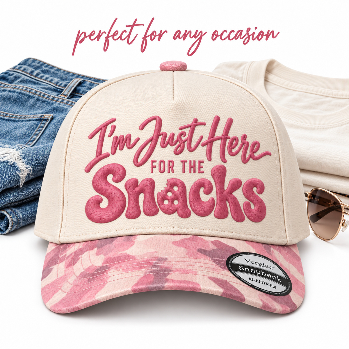 Im Just Here For The Snacks 5-Panel Trucker Hat product details