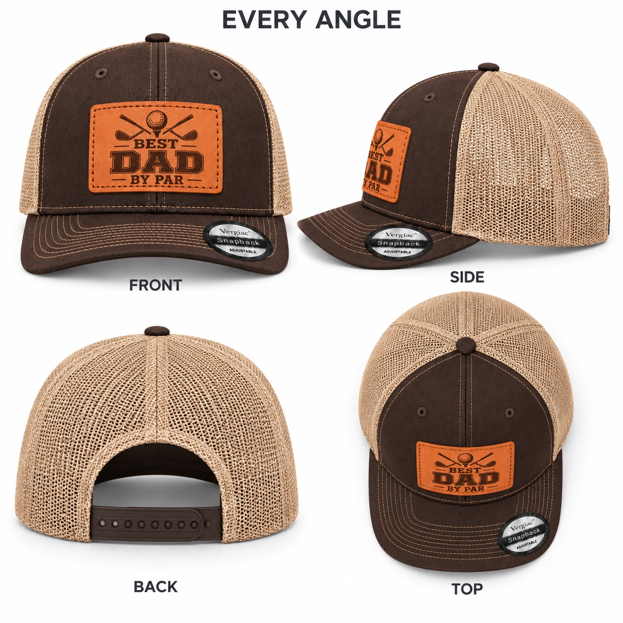 Best Dad By Par Golf Club Graphic Leather Patch Trucker Hat product details