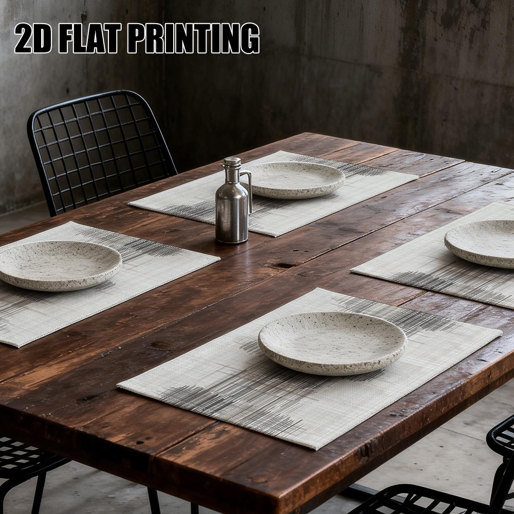 4er-Set Tischsets aus Stoff mit abstraktem, linearem, grauem Skizzenmuster. Elegante rechteckige Tischsets, geeignet für Esszimmer, Küche und als Geschenk._voghion.com