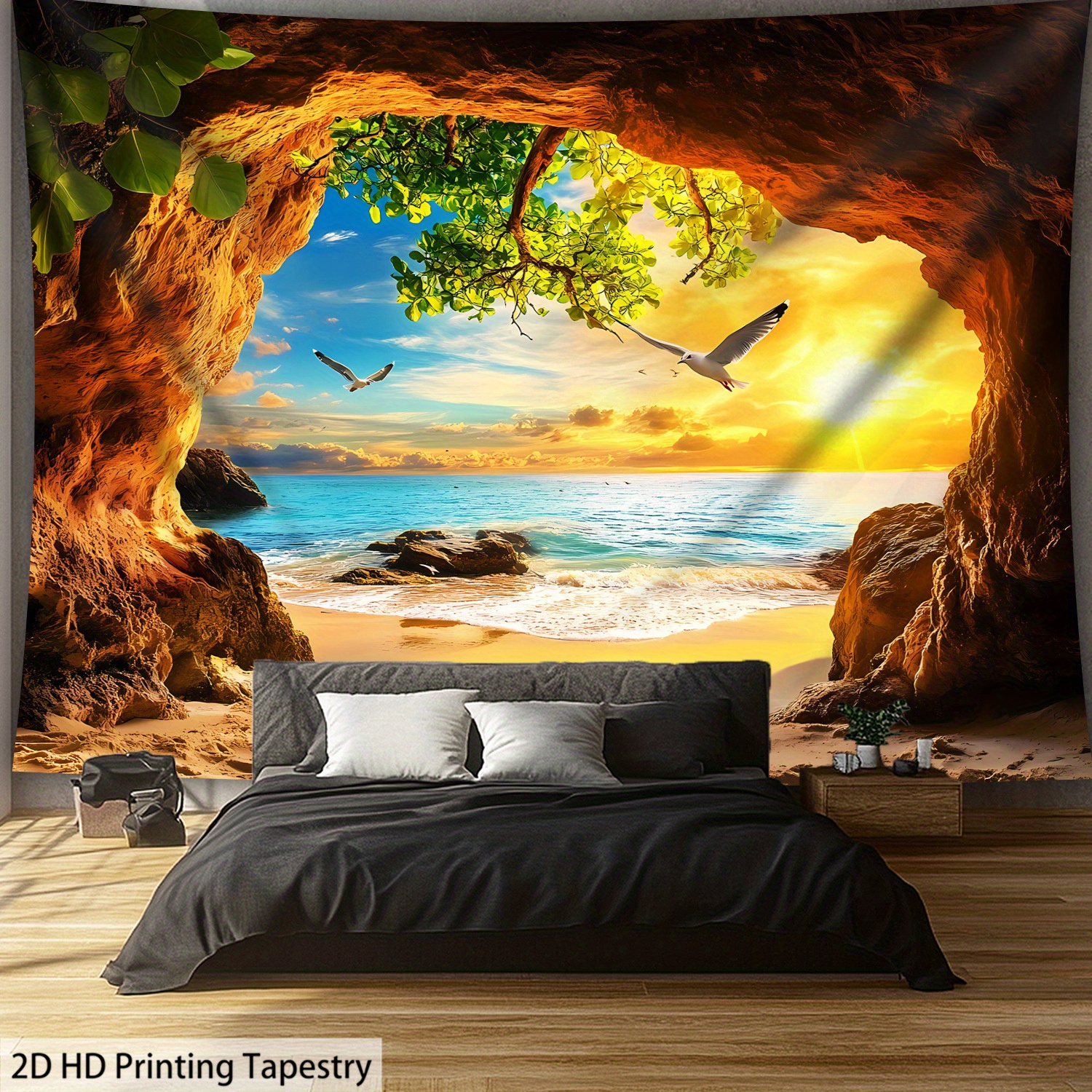 2D Flat Ultra Large Rock Cave Seaside Landscape Aesthetics Tapestry High Definition Print Birthday Gift Home Decoration With Free Hanging Clips_voghion.com