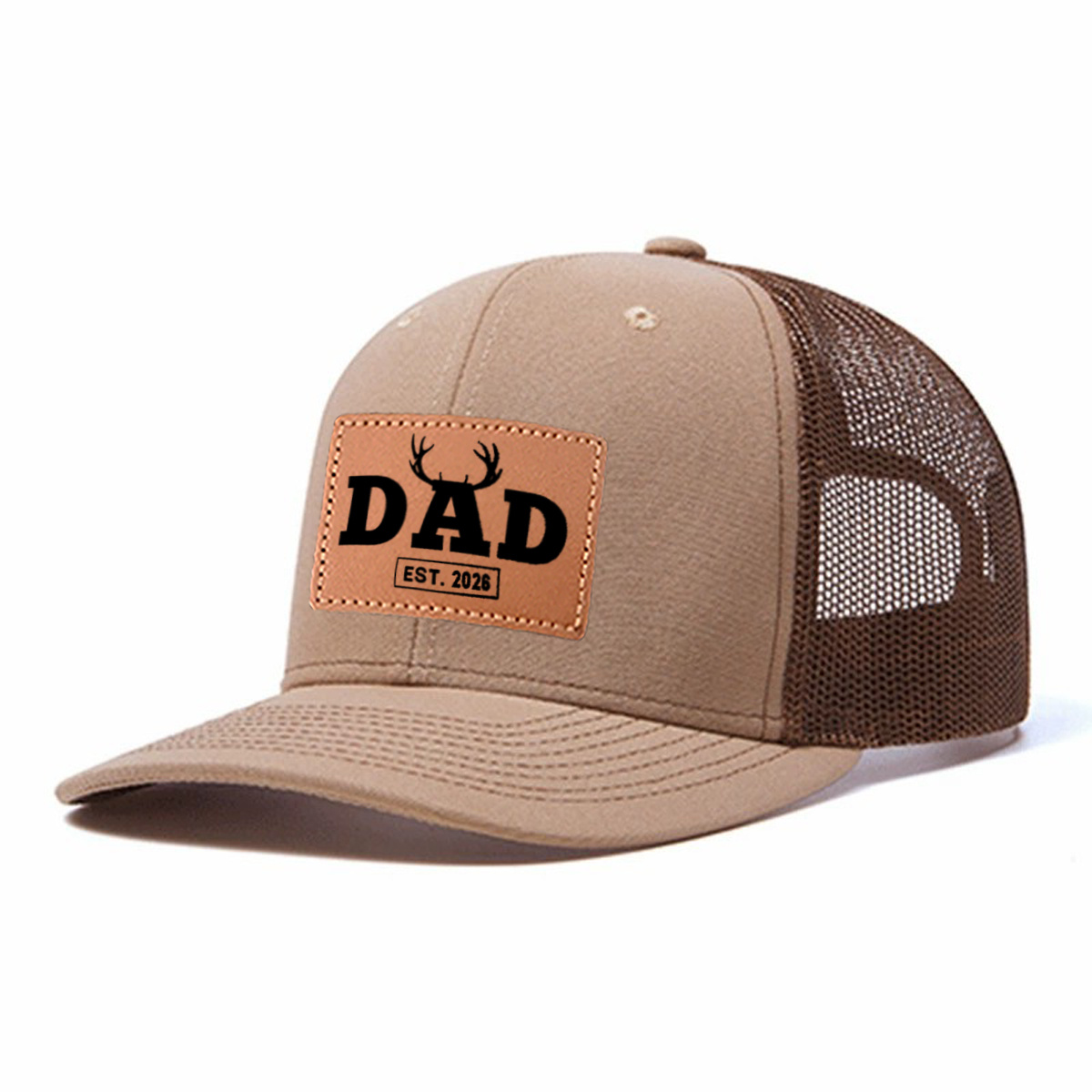 Dad Est. 2026 Leather Patch Trucker Hat product details