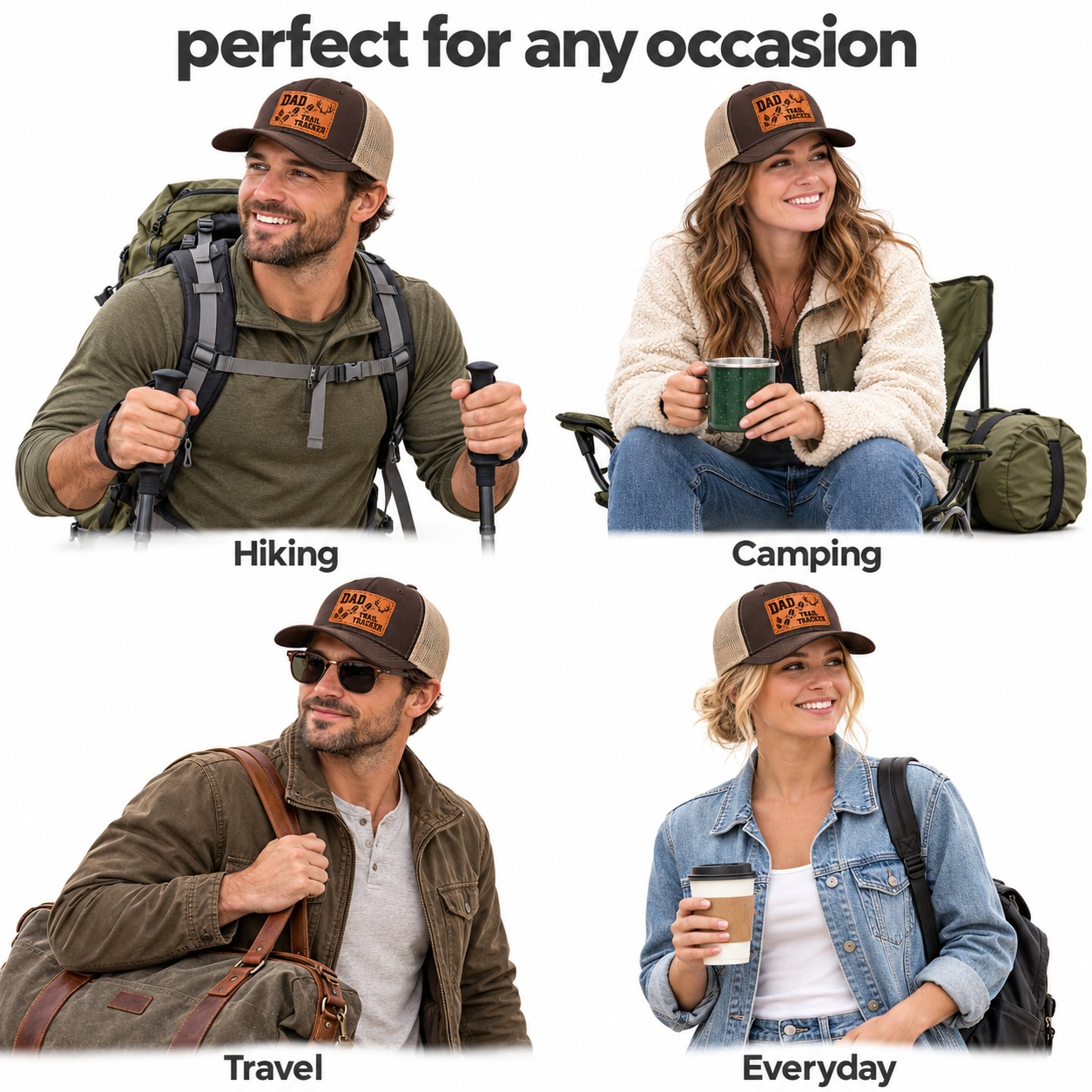 Dad Trail Tracker Antler And Hoofprint Graphic Leather Patch Trucker Hat product details