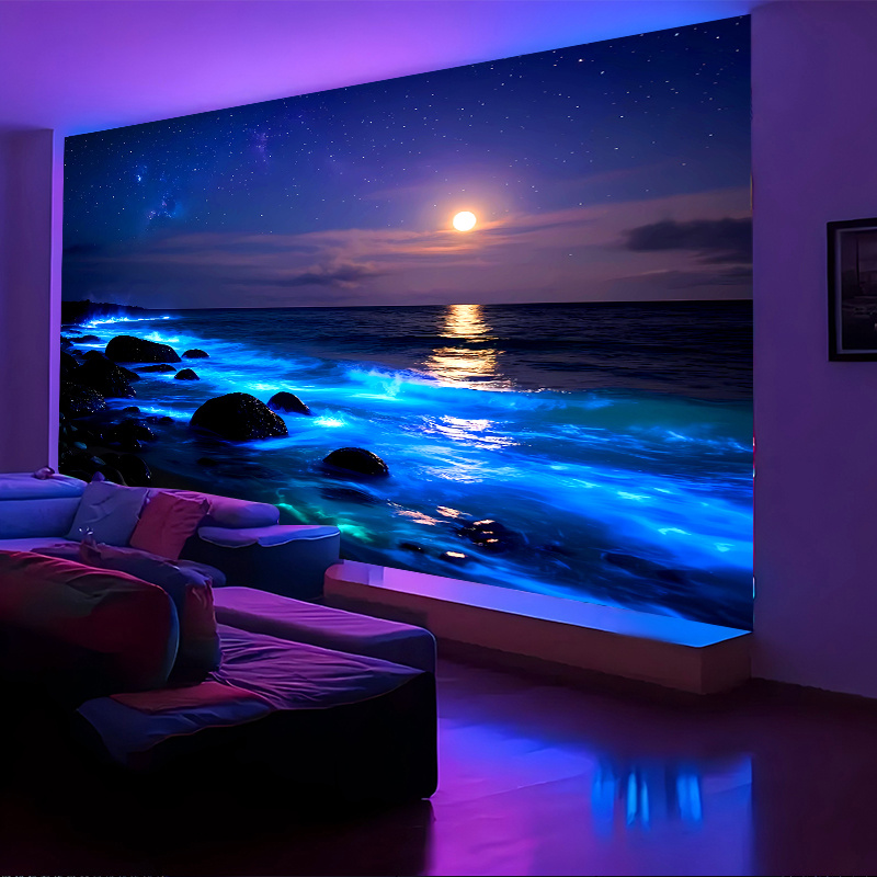 1pc Large Luminous Tapestry Night Sea Wall Art Luminous Waves Moonlight Reflections Starry Sky Decor No Electricity Required For Bedroom Living Room_voghion.com